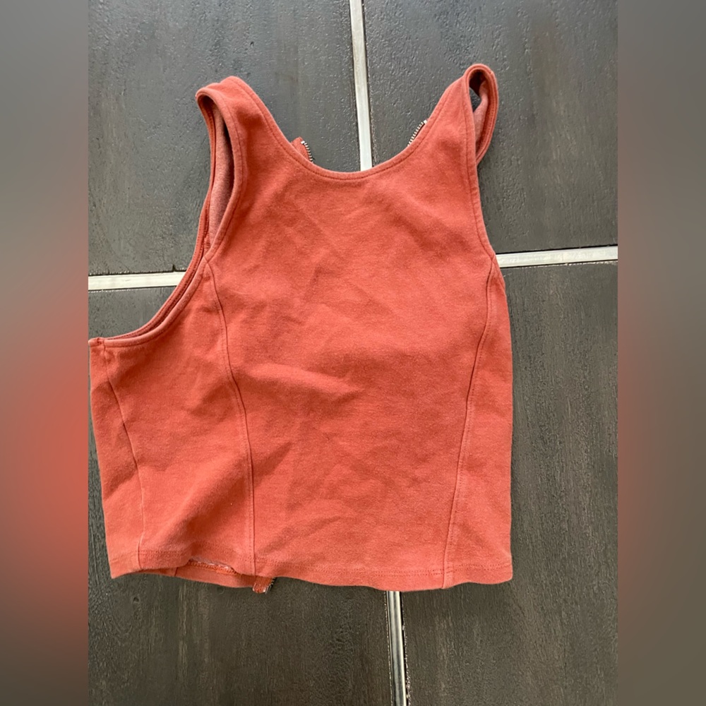 Abercrombie cropped tank top high neck zip back stretchy thick M rust color